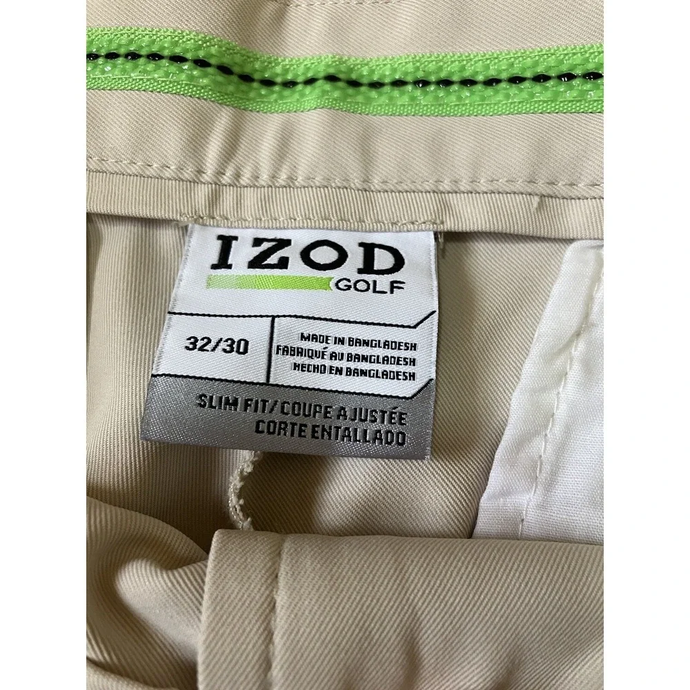 IZOD Golf Pants Mens Chino Slim Fit Size 32x30 Beige Lightweight‎ Performance